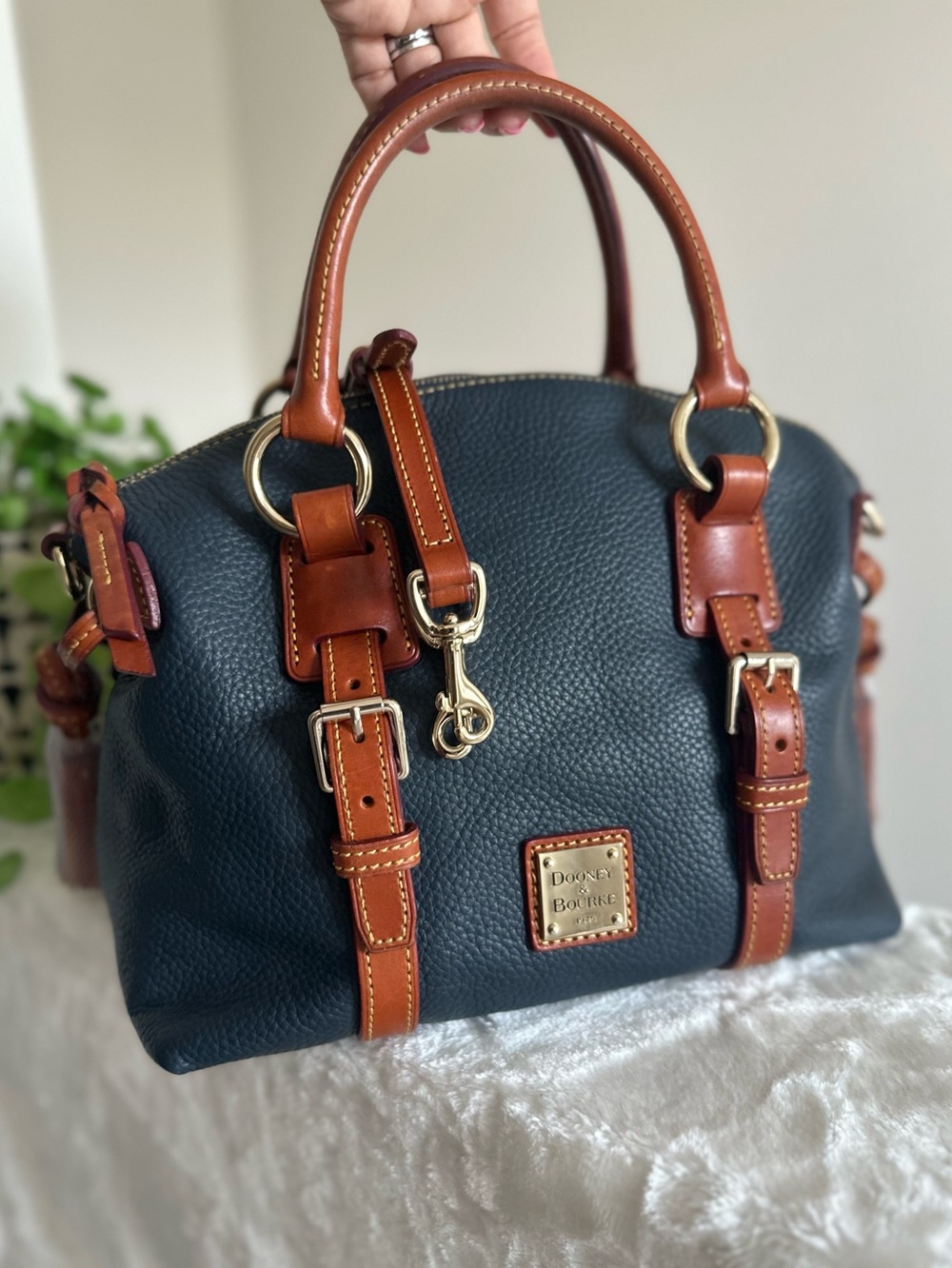 Dooney & Bourke Pebble Leather Bristol Satchel in Navy Blue EUC - Picture 15 of 15